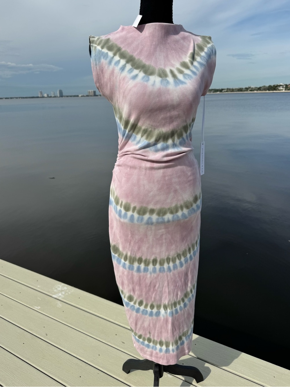 Young Fabulous & Broke S Mauve Tie-Dye Midi Dress with Blue and Olive Accents,